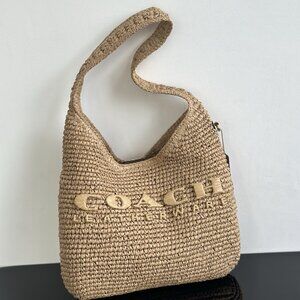 Coach Brooklyn Small Straw Shoulder Bag 28 CAL97